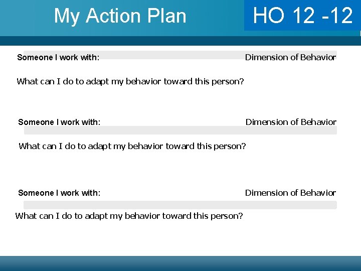 HO 12 -12 My Action Plan Someone I work with: Dimension of Behavior What