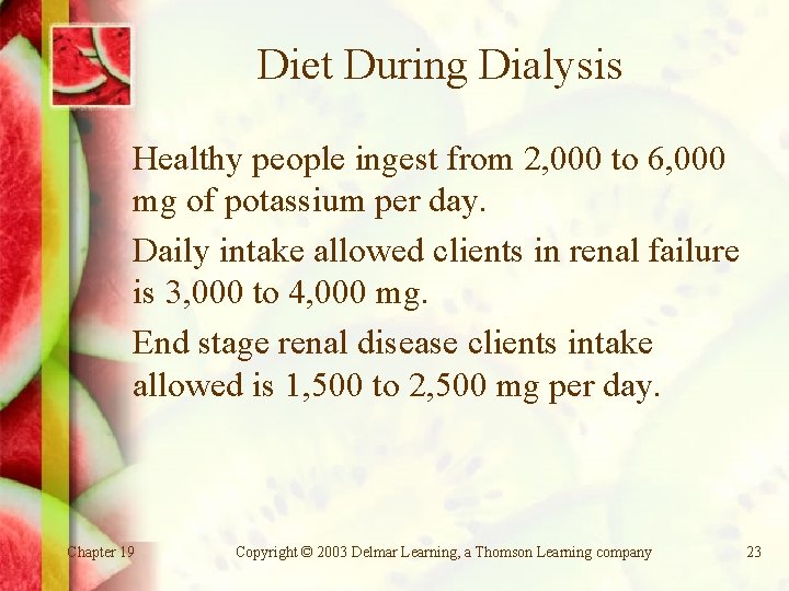 Diet During Dialysis Healthy people ingest from 2, 000 to 6, 000 mg of