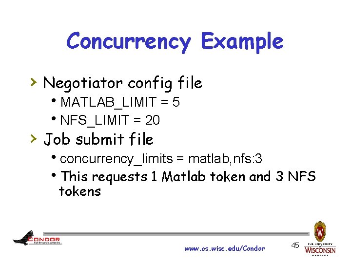 Concurrency Example › Negotiator config file h. MATLAB_LIMIT = 5 h. NFS_LIMIT = 20