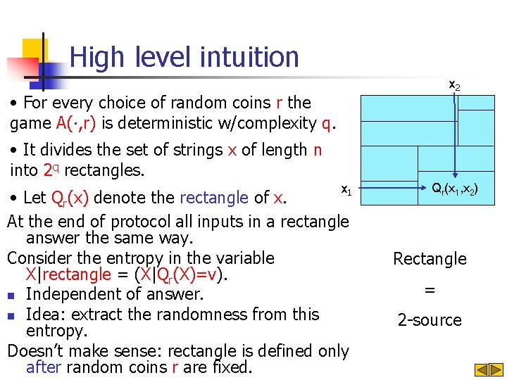 High level intuition x 2 • For every choice of random coins r the