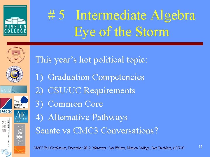 # 5 Intermediate Algebra Eye of the Storm This year’s hot political topic: 1)