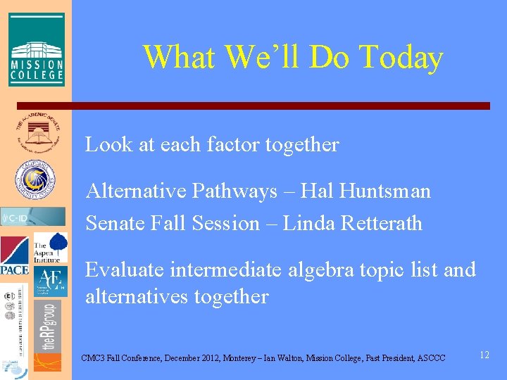 What We’ll Do Today Look at each factor together Alternative Pathways – Hal Huntsman