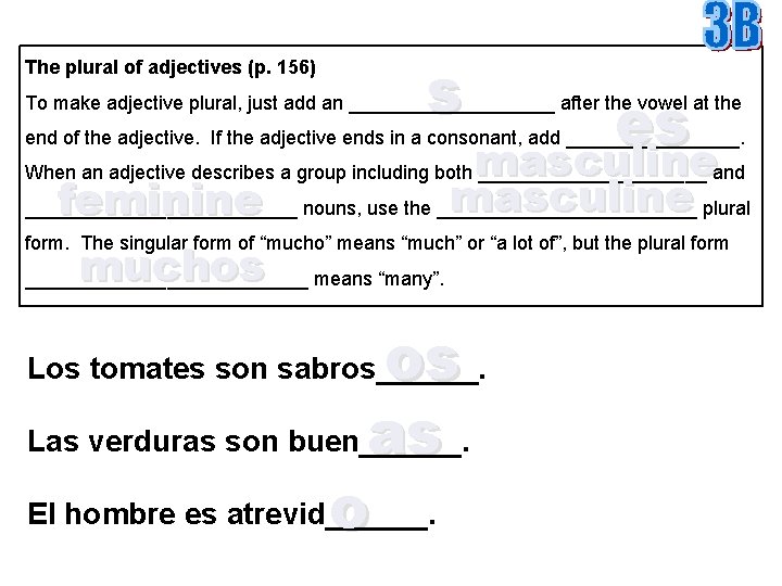 The plural of adjectives (p. 156) s es To make adjective plural, just add