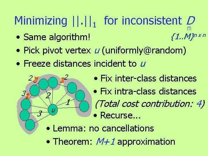  Minimizing ||. ||1 for inconsistent D {1. . M}n x n • Same