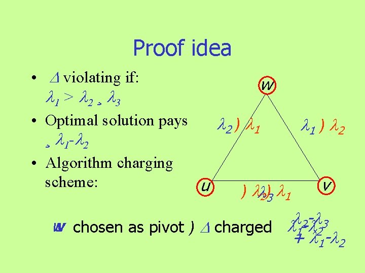 Proof idea • violating if: w 1 > 2 ¸ 3 • Optimal solution