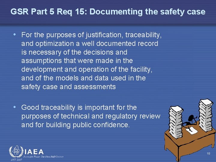 GSR Part 5 Req 15: Documenting the safety case • For the purposes of