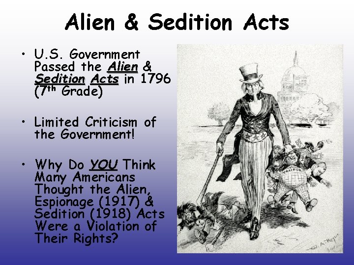 Alien & Sedition Acts • U. S. Government Passed the Alien & Sedition Acts
