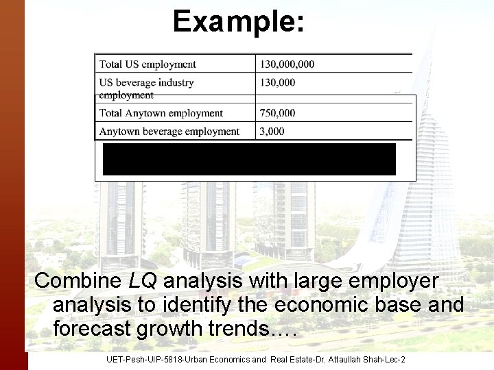 Example: Combine LQ analysis with large employer analysis to identify the economic base and