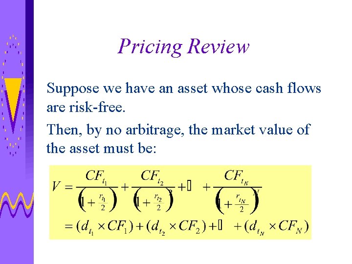 Pricing Review Suppose we have an asset whose cash flows are risk-free. Then, by