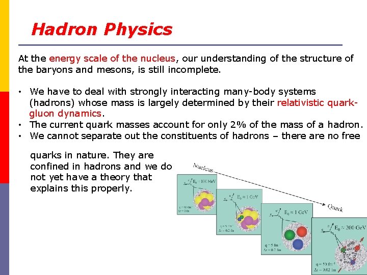 Hadron Physics At the energy scale of the nucleus, our understanding of the structure