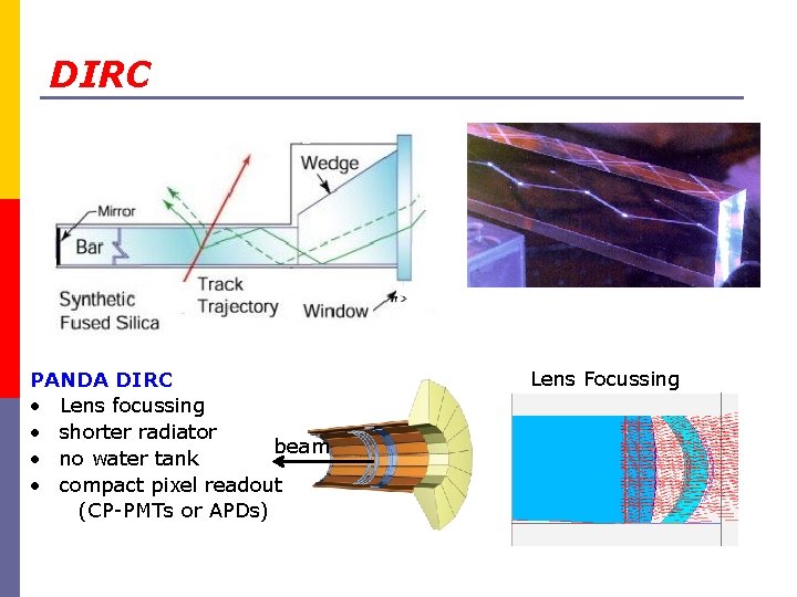 DIRC PANDA DIRC • Lens focussing • shorter radiator beam • no water tank