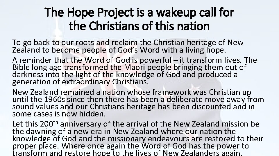 The Hope Project is a wakeup call for the Christians of this nation To