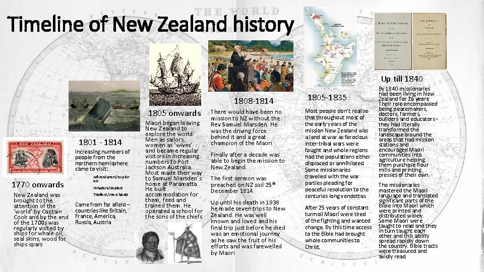 Timeline of New Zealand history Up till 1840 1808 -1814 1805 onwards 1801 -