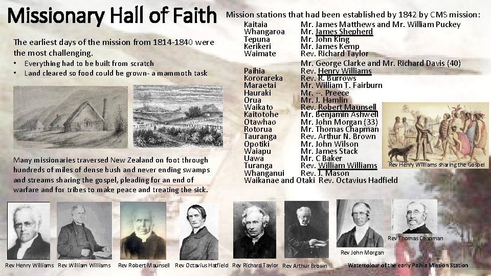 Missionary Hall of Faith The earliest days of the mission from 1814 -1840 were