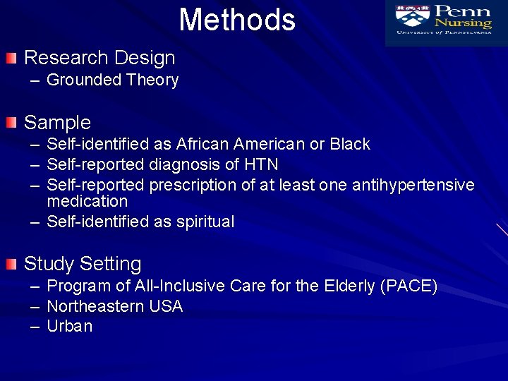 Methods Research Design – Grounded Theory Sample – Self-identified as African American or Black