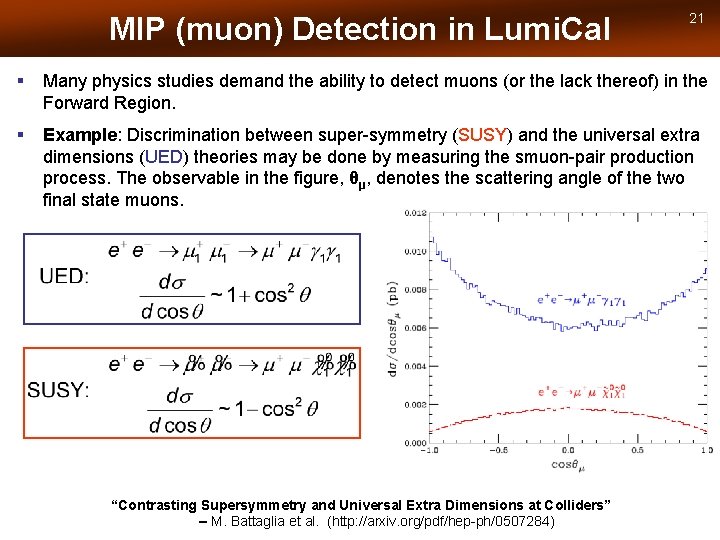 MIP (muon) Detection in Lumi. Cal 21 § Many physics studies demand the ability