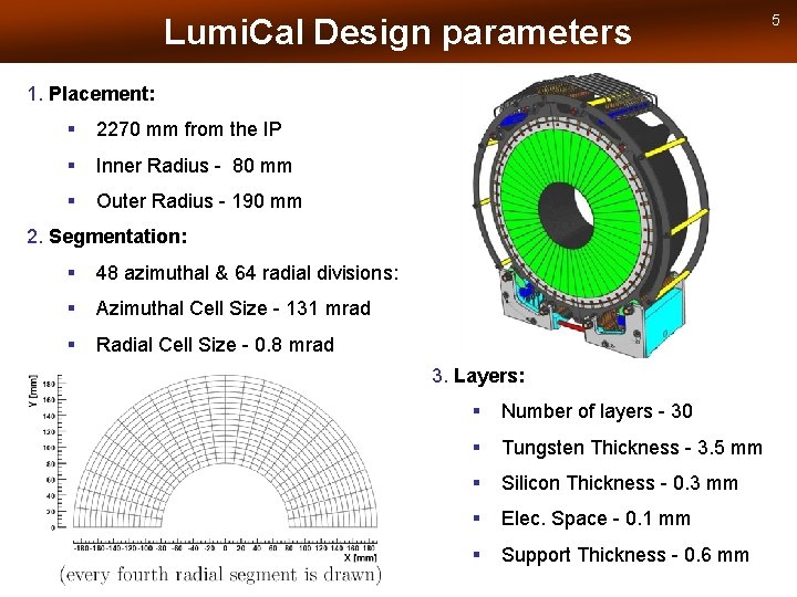 Lumi. Cal Design parameters 1. Placement: § 2270 mm from the IP § Inner
