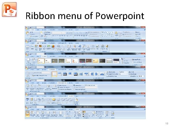 Ribbon menu of Powerpoint 18 Ribbon menu of Powerpoint 18