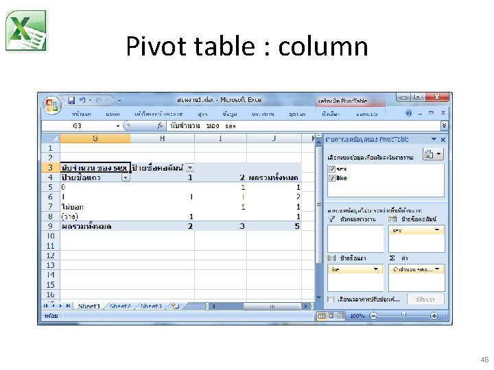 Pivot table : column 46 Pivot table : column 46