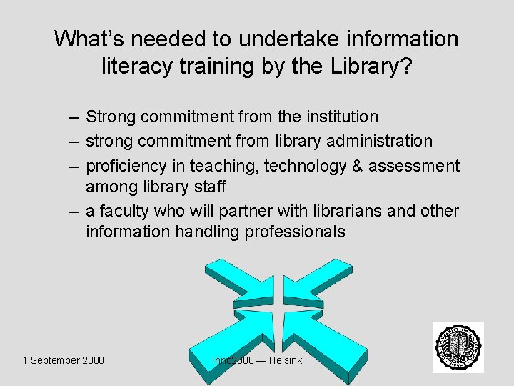 What’s needed to undertake information literacy training by the Library? – Strong commitment from