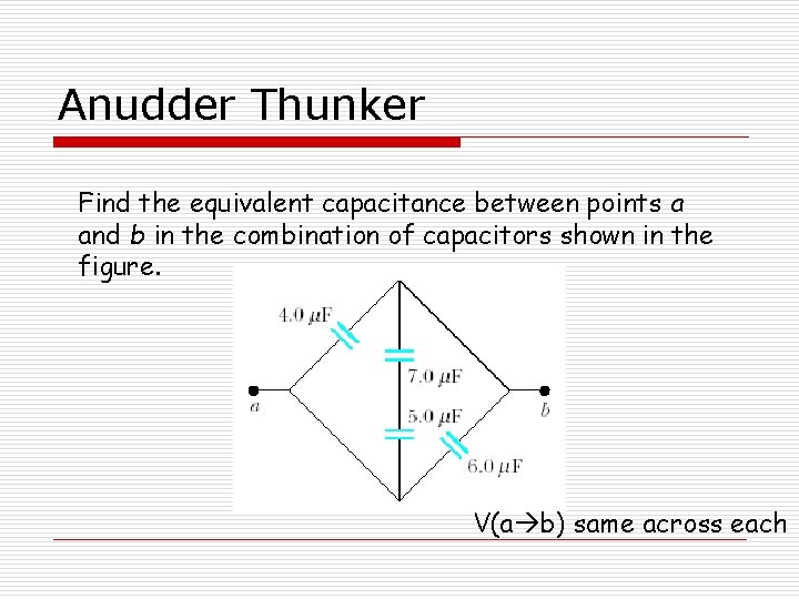 Anudder Thunker Find the equivalent capacitance between points a and b in the combination