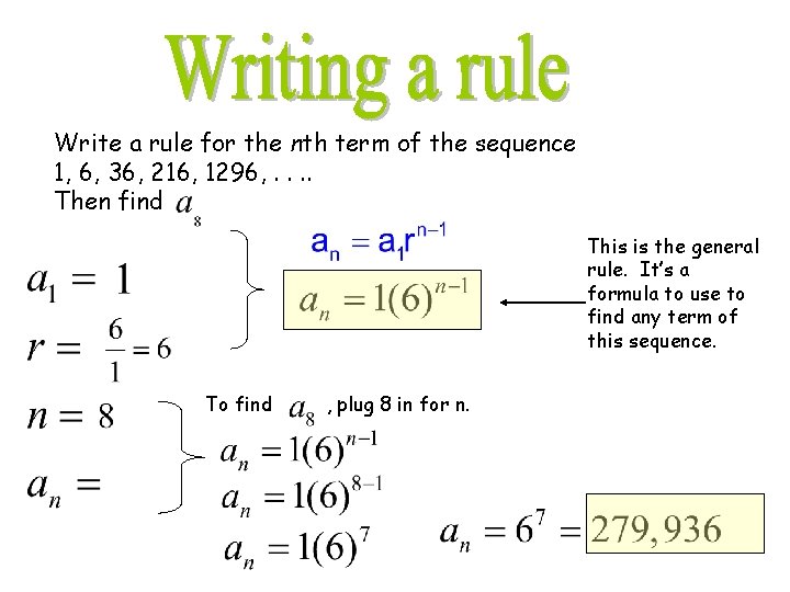 Write a rule for the nth term of the sequence 1, 6, 36, 216,