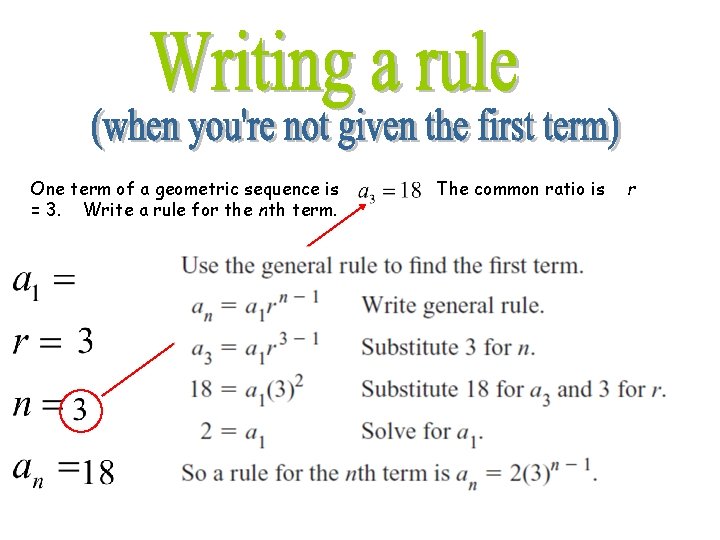 One term of a geometric sequence is = 3. Write a rule for the