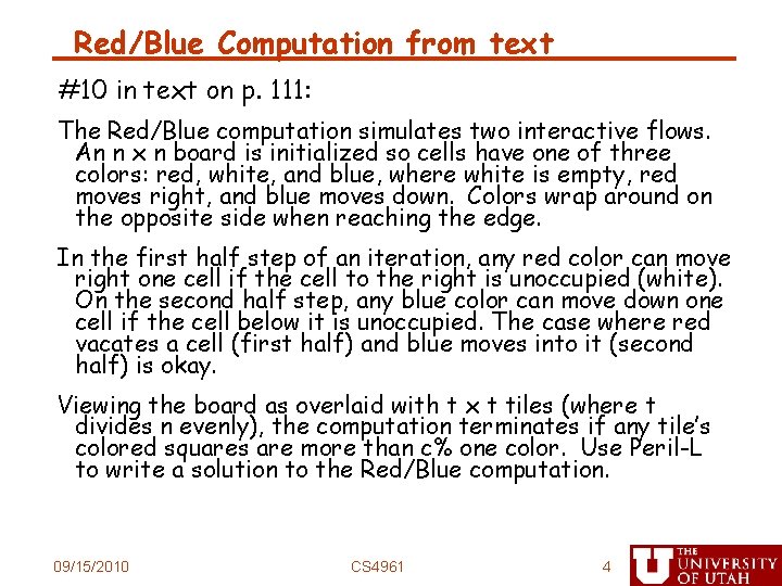 Red/Blue Computation from text #10 in text on p. 111: The Red/Blue computation simulates