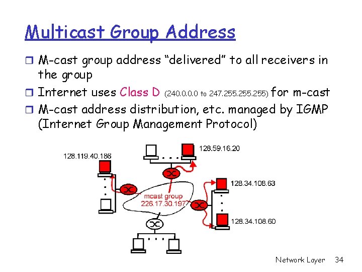 Multicast Group Address r M-cast group address “delivered” to all receivers in the group