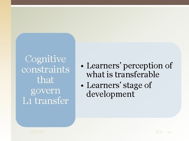 Cognitive constraints that govern L 1 transfer 2020/9/29 • Learners’ perception of what is