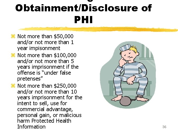 Obtainment/Disclosure of PHI z Not more than $50, 000 and/or not more than 1