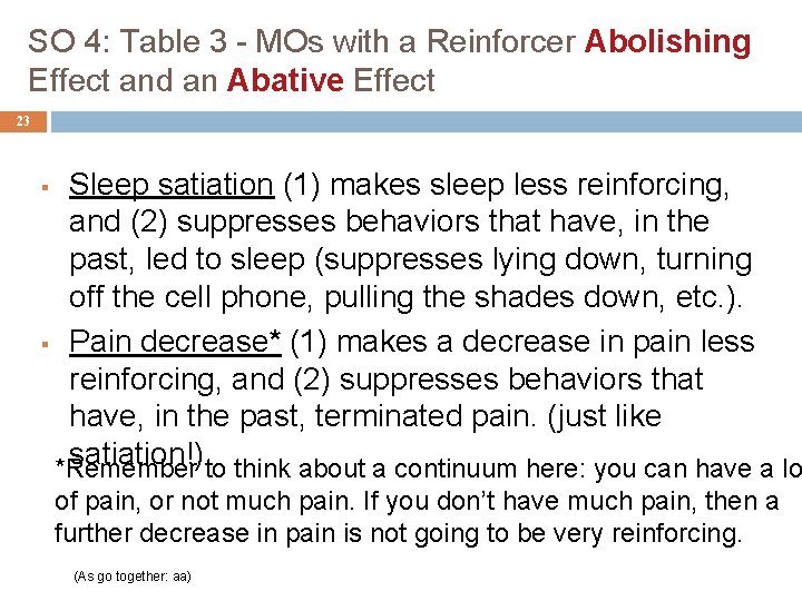 SO 4: Table 3 - MOs with a Reinforcer Abolishing Effect and an Abative