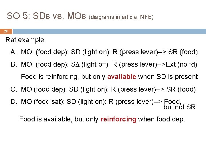 SO 5: SDs vs. MOs (diagrams in article, NFE) 29 Rat example: A. MO: