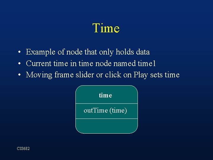 Time • Example of node that only holds data • Current time in time Time • Example of node that only holds data • Current time in time