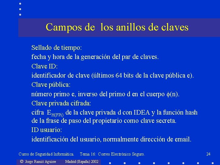 Campos de los anillos de claves Sellado de tiempo: fecha y hora de la