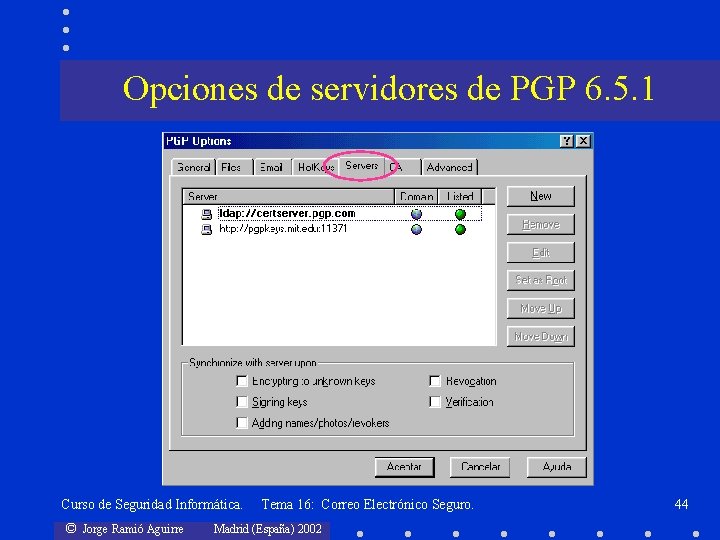 Opciones de servidores de PGP 6. 5. 1 Curso de Seguridad Informática. © Jorge