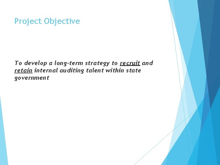 Project Objective To develop a long-term strategy to recruit and retain internal auditing talent