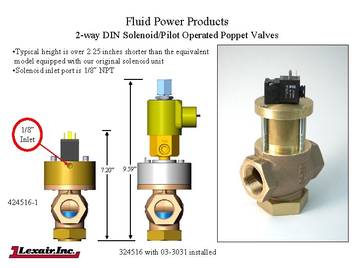 Fluid Power Products 2 -way DIN Solenoid/Pilot Operated Poppet Valves • Typical height is