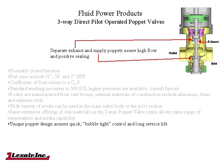 Fluid Power Products 3 -way Direct Pilot Operated Poppet Valves Exhaust Separate exhaust and