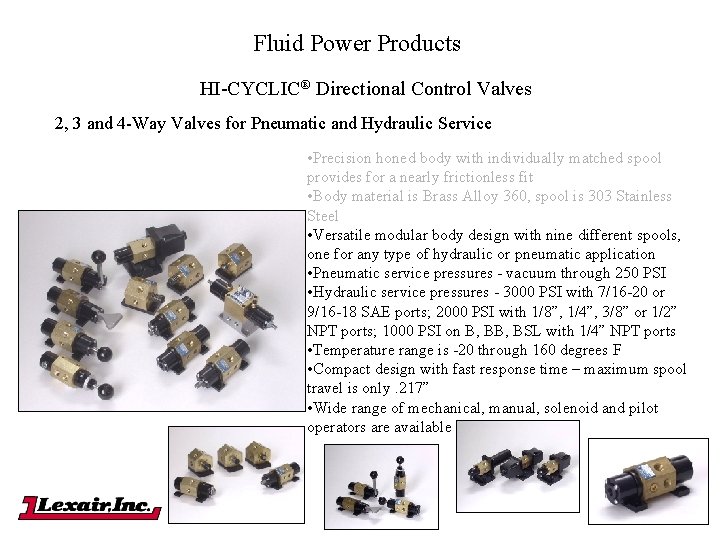 Fluid Power Products HI-CYCLIC® Directional Control Valves 2, 3 and 4 -Way Valves for