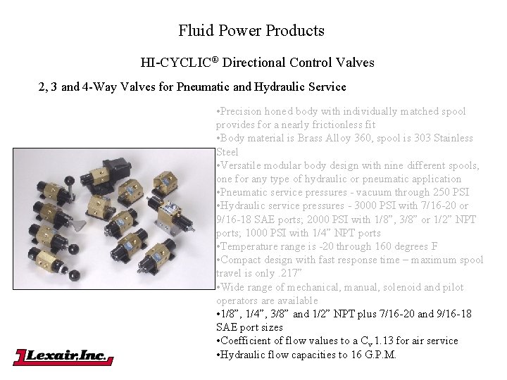 Fluid Power Products HI-CYCLIC® Directional Control Valves 2, 3 and 4 -Way Valves for