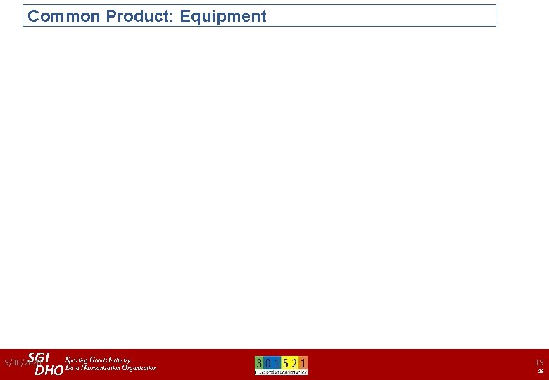 Common Product: Equipment SGI Sporting Goods Industry DHO Data Harmonization Organization 9/30/2020 19 19