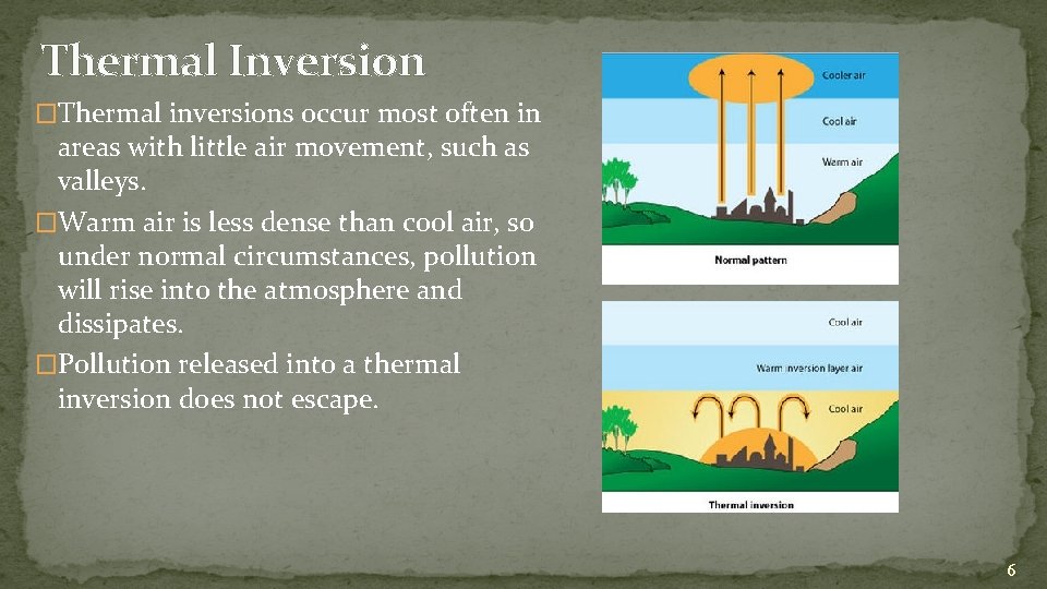 Thermal Inversion �Thermal inversions occur most often in areas with little air movement, such