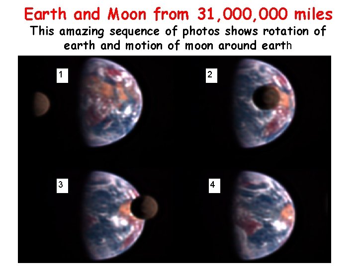 Earth and Moon from 31, 000 miles This amazing sequence of photos shows rotation