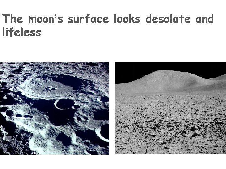 The moon’s surface looks desolate and lifeless 