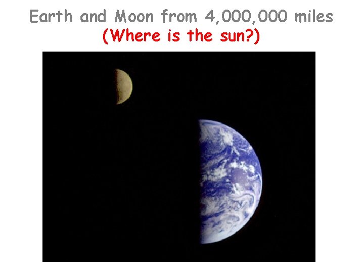 Earth and Moon from 4, 000 miles (Where is the sun? ) 