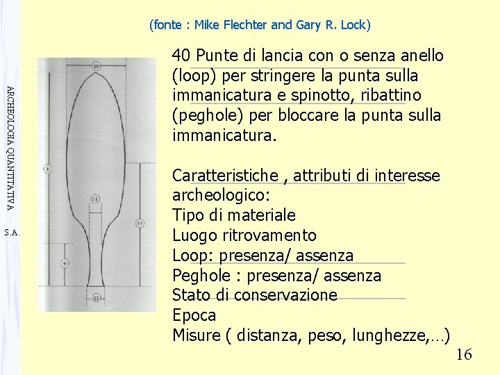 (fonte : Mike Flechter and Gary R. Lock) ARCHEOLOGIA QUANTITATIVA S. A. 40 Punte