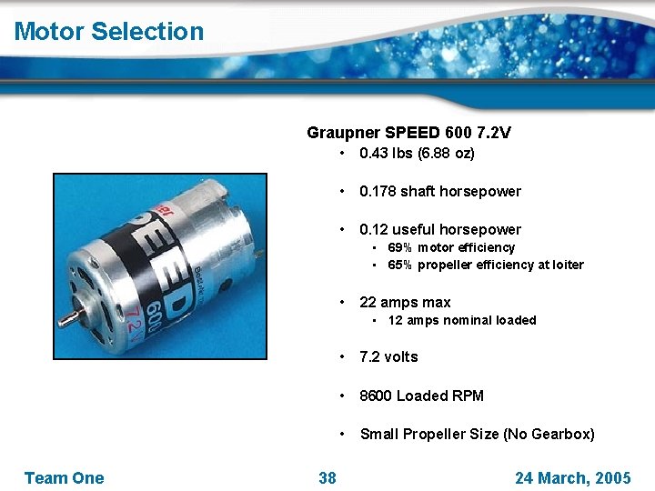 Motor Selection Graupner SPEED 600 7. 2 V • 0. 43 lbs (6. 88