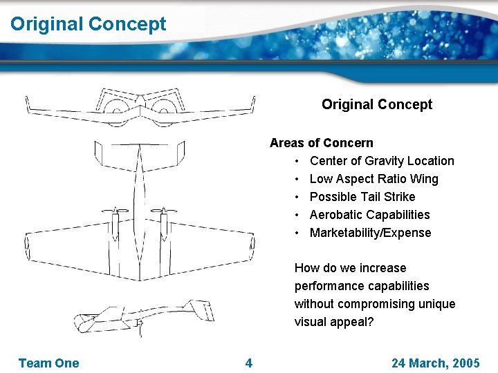 Original Concept Areas of Concern • Center of Gravity Location • Low Aspect Ratio