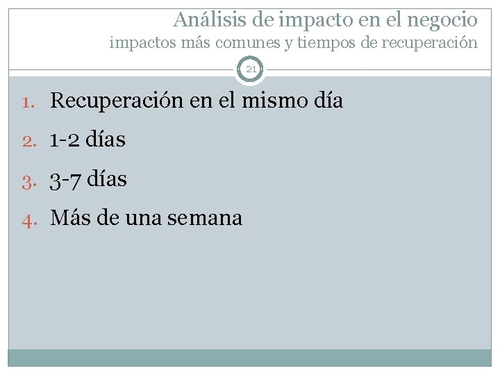 Análisis de impacto en el negocio impactos más comunes y tiempos de recuperación 21